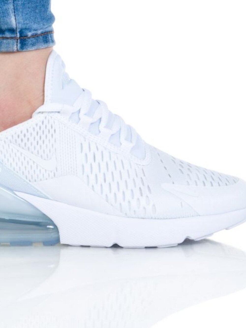 Nike Air Max 270 Girls' White Metallic Silver Lace-Up Low Top Sneakers Size 5Y